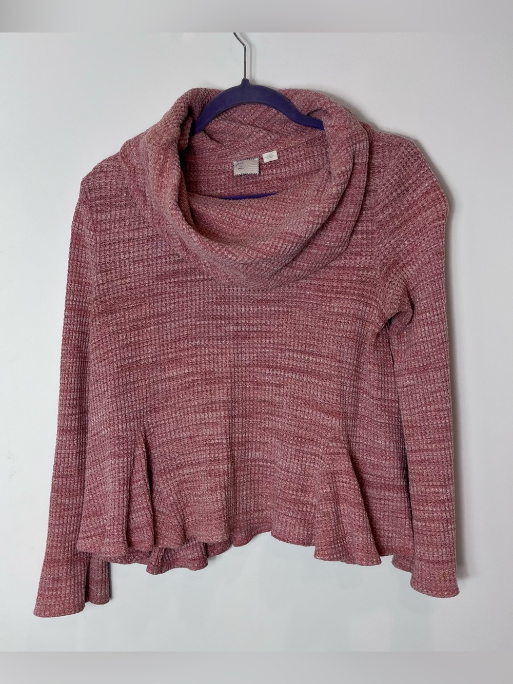 Anthropologie Postmark Maurisa Cowl Neck Waffle Knit Top Small Cozy Pink Sweater